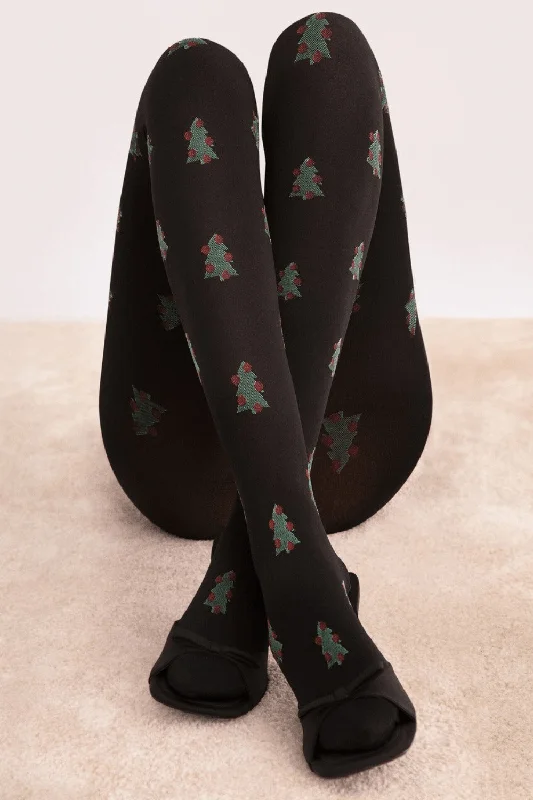 Weekend Discounts to Relish So Quiet Christmas Tree Pattern Tights 60 Denier