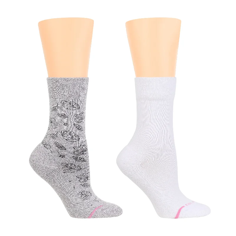 Shop Now Floral Outline | Diabetic Half-Cushion Socks For Women
