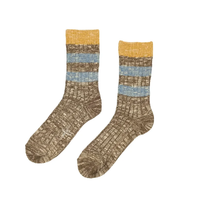 Hurry Up Haku Stripe Knitted Crew Socks - Brown