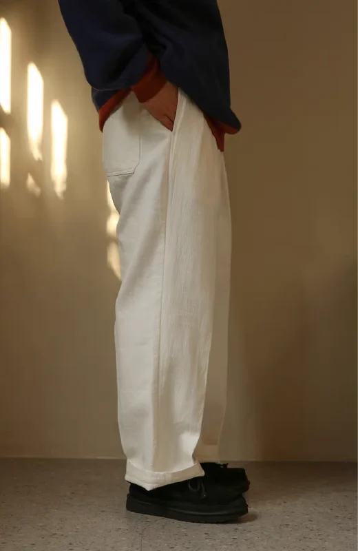 Stock Up High-Waisted White Linen Cotton Double Pleated Pants