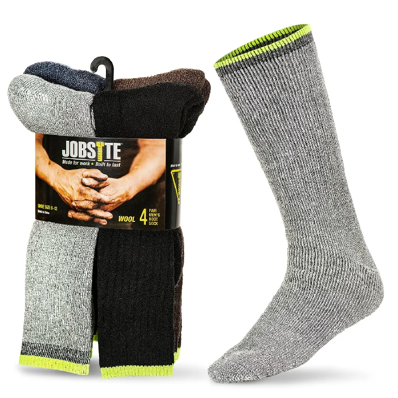 Special Offer Jobsite 4 Pairs Men's Working Wool Blend Cushioned Crew High Thick Boot Sock