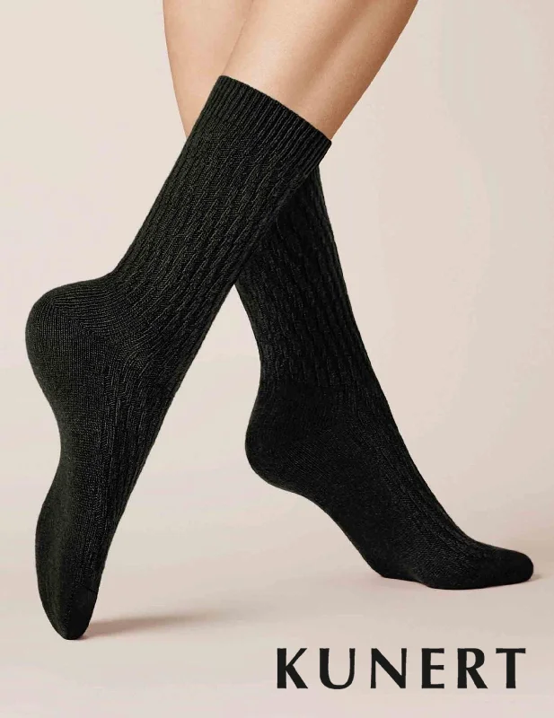 Weekend Offers That Sizzle Kunert Knitted Diagonal Woolen Sock Black 236410