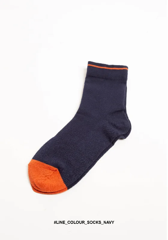 Year-End Sale Line Colour Socks Navy