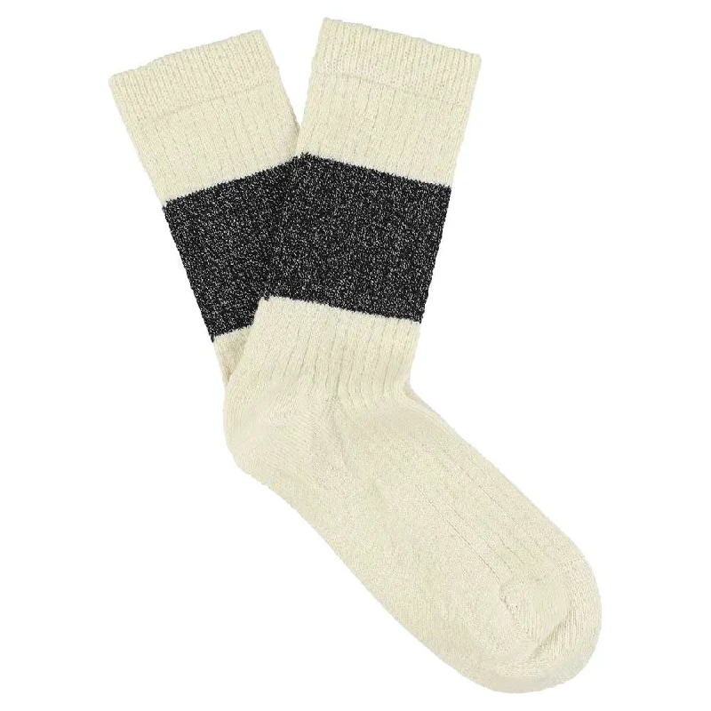 Weekend Bargains to Savor Lurex Melange Band Socks - Ecru / Black