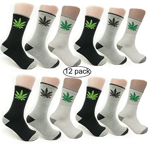 Reduced Rates Magg Mens 3 Pairs Marijuana Weed Leaf Printed Soft Crew Cotton Comfortable Socks (Multicolored Crew 12-pack)