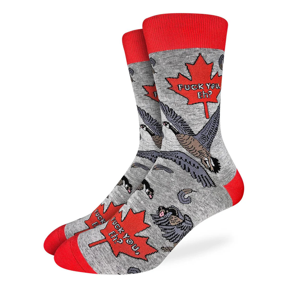 Can't Beat "Mean Canada Goose" Cotton Crew Socks by Good Luck Sock (Large)