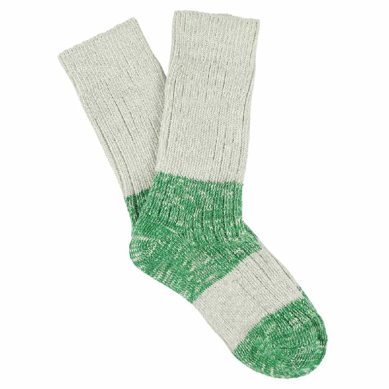 Massive Deal Women Melange Block Socks Ecru / Bright Green