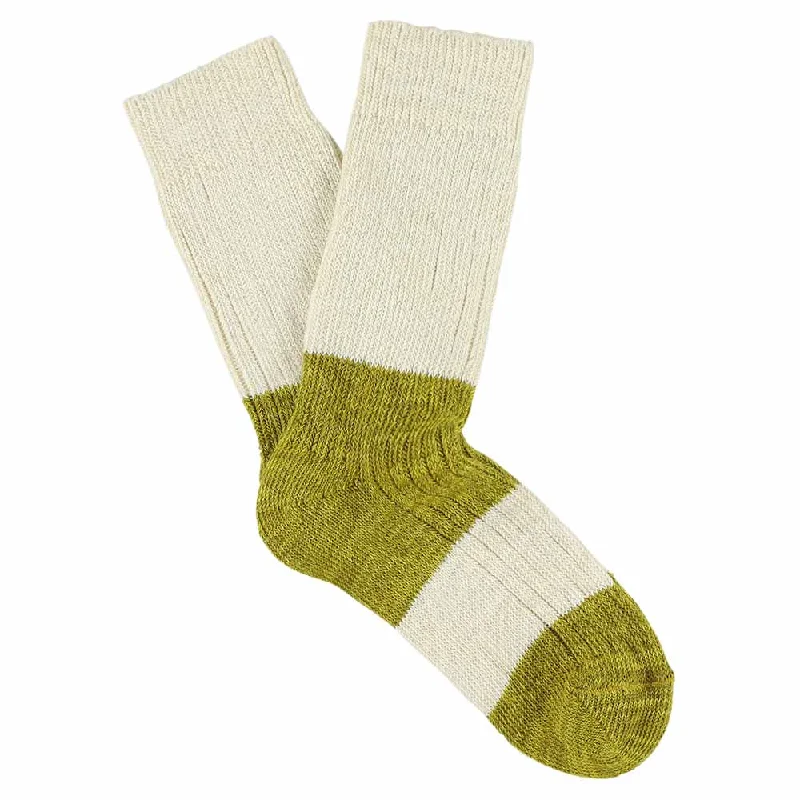 Overstock Clearance Women Melange Block Socks Ecru / Mustard