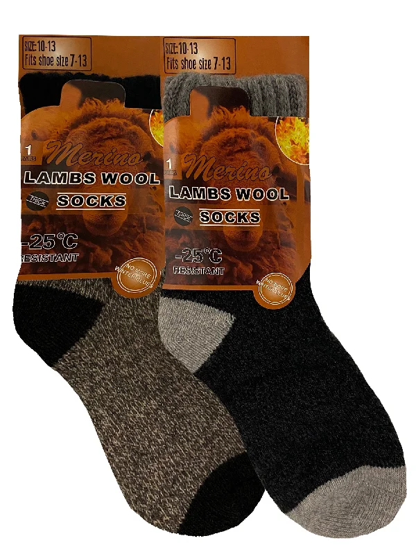 New Arrival Mens 2-Pack Black & Gray Thick Lambswool Thermal Socks