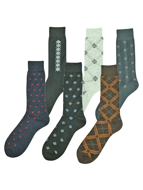 Deep Savings Mens Assorted Design 6 Pack Crew Length Dress Socks