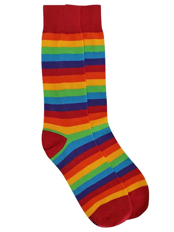 Weekend Discounts to Indulge In Mens Multicolor Rainbow Stripe Crew Socks