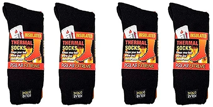 Final Clearance Men's Polar Extreme Super Warm Extra Heavy Thermal Acrylic Winter Socks (Black & Black)