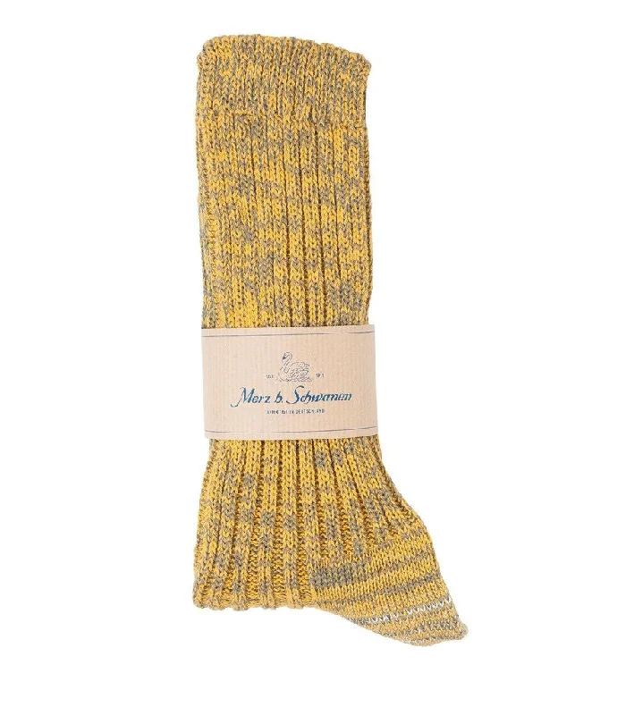Sale Event Merz b. Schwanen 271 Cotton Socks - Army/Yellow