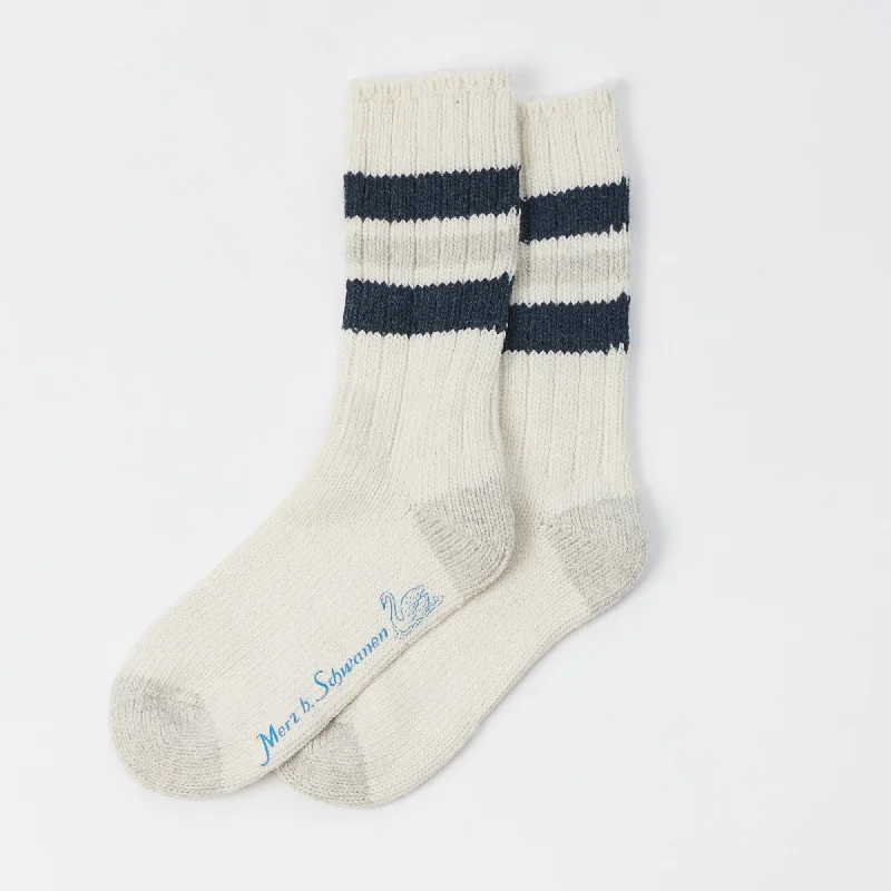 Weekend Discounts to Enjoy Merz b. Schwanen RW04 Recycled Wool Sock - Nature/Denim Blue