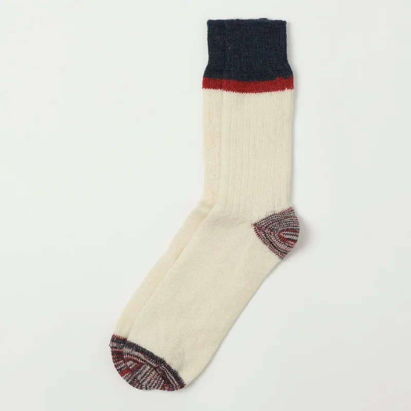 Hot Buy Merz b. Schwanen S73 Retro Sport Wool Striped Socks - Nature/Dark Red