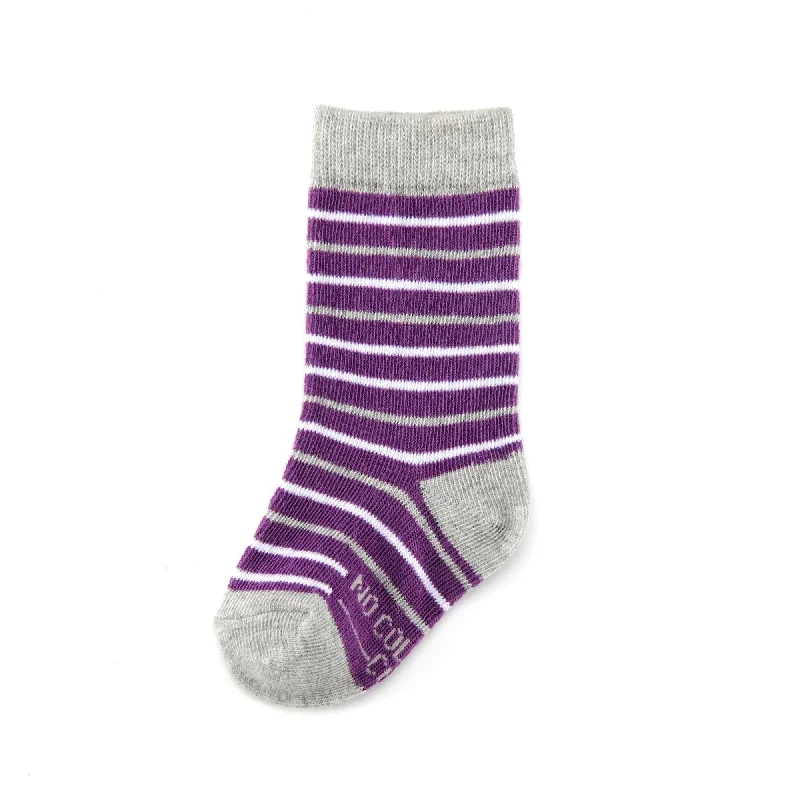 Best Choice Purple, Grey, and White Striped Toddler Socks