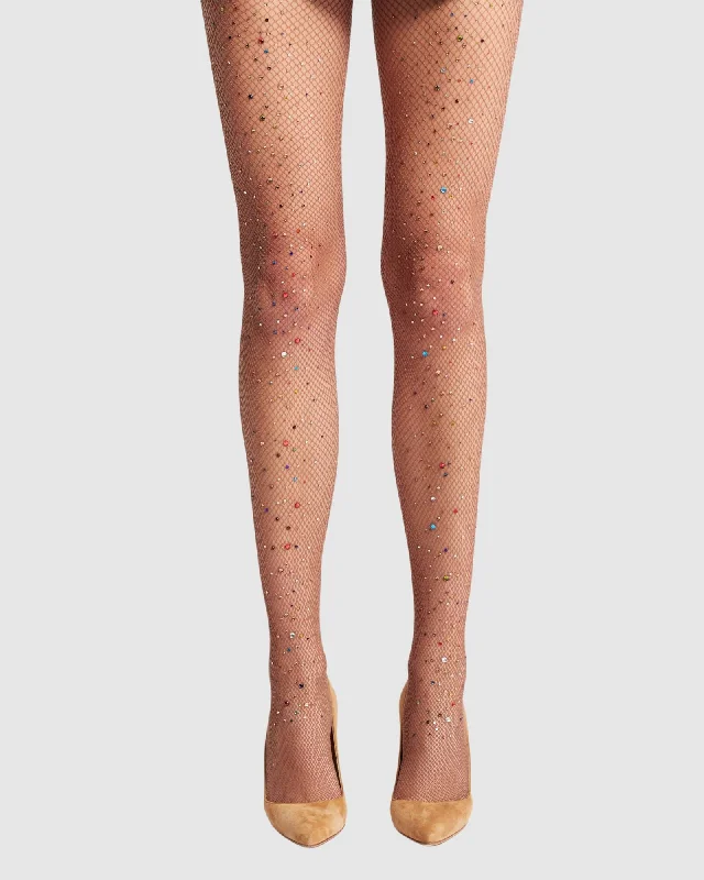 Discount Mania Glitter Fishnet Tights - Tan
