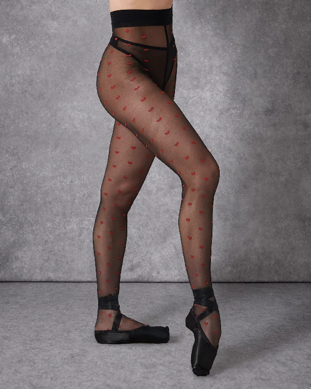 Unbeatable Deal Red Heart Tights Black