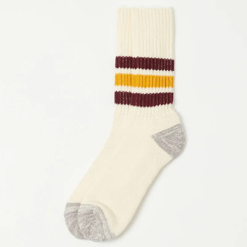 Discount Mania RoToTo Coarse Ribbed Oldschool Crew Sock - Bordeaux/Yellow
