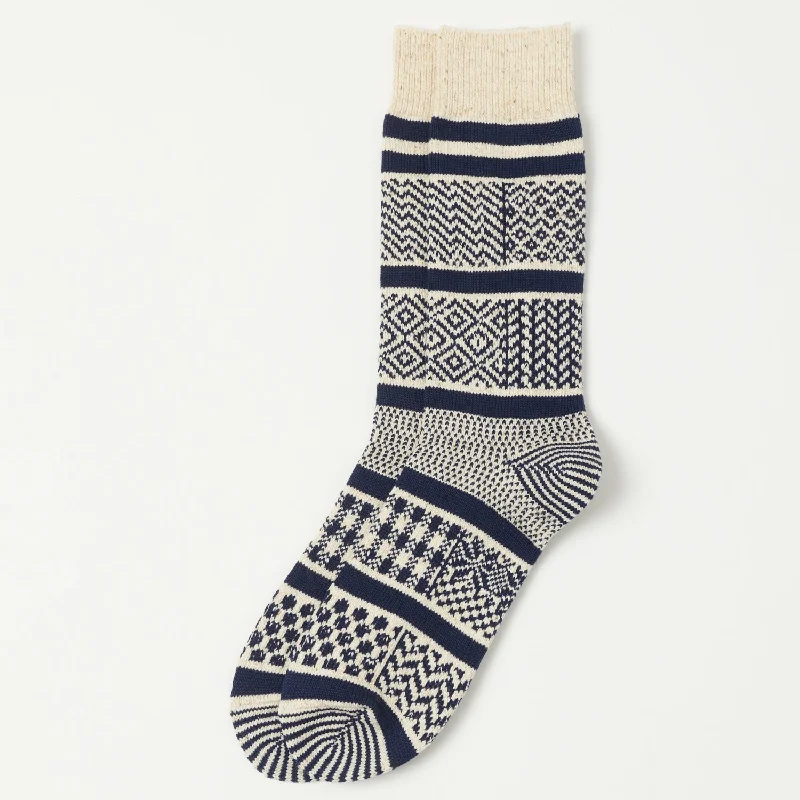 Weekend Deals That Dazzle RoToTo Multi Jacquard Sock - Ivory/Navy