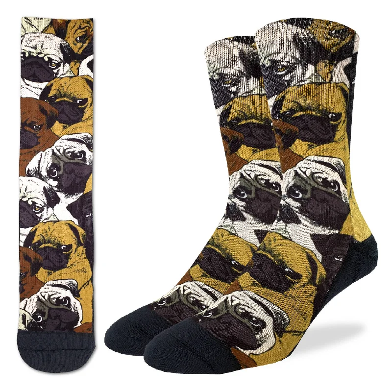 Year-End Sale "Social Pugs" Crew Socks by Good Luck Sock - Large