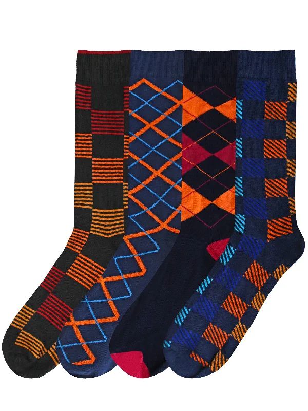 Weekend Special Sock Game Crazy Combo Mens Argyle & Checker 4-Pack Dress Socks