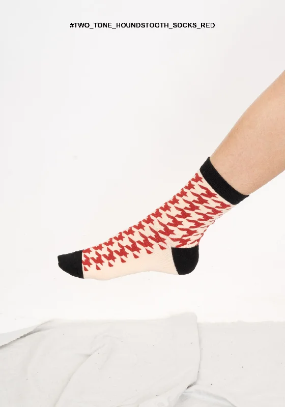 Super Bargain Two Tone Houndstooth Socks Red