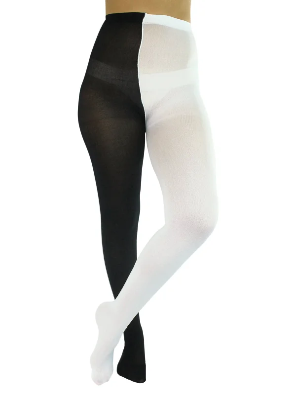 Special Discount Black & White Two-Tone Jester Style Opaque Tights