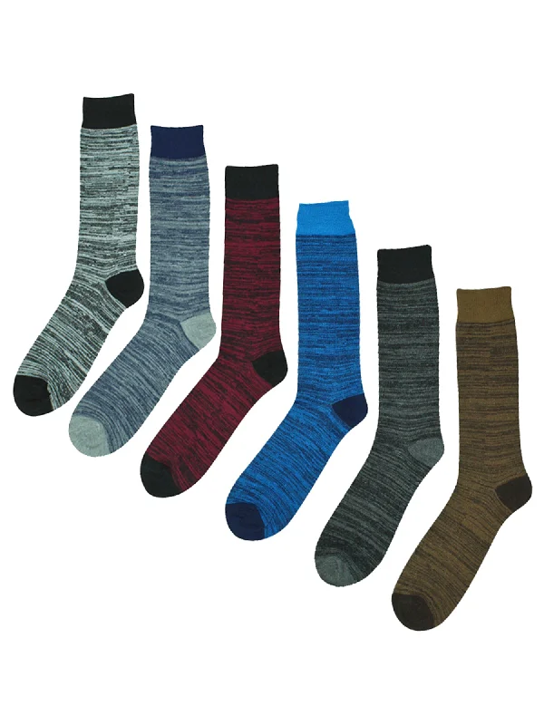 Final Offer Two-Tone Colorful Marled Pattern Men's 6-Pack Crew Socks