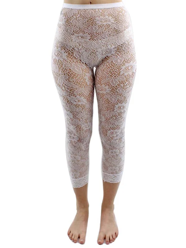 Can't Resist White Floral Lace Capri Length Stretchy Tights