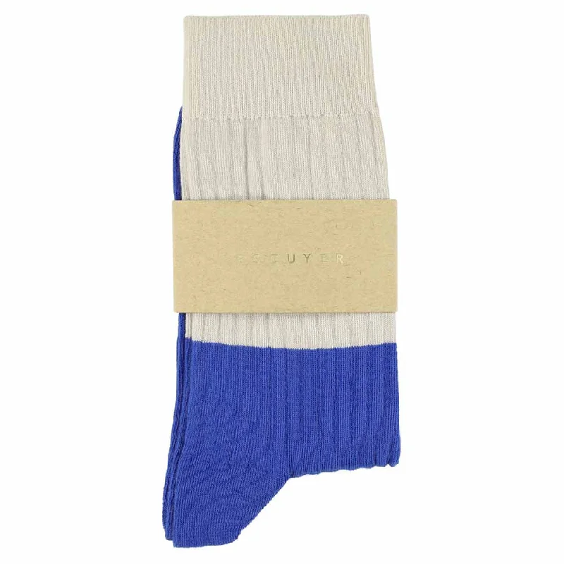 Weekend Deals That Sparkle Women Block Socks - Ecru / Bright Blue