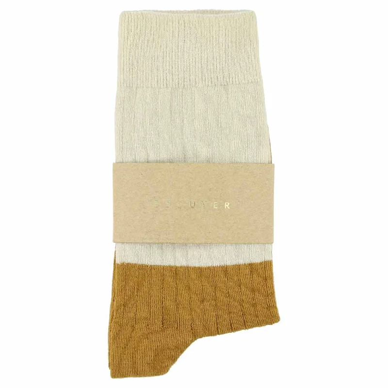Weekend Savings Sensation Women Block Socks - Ecru / Mustard