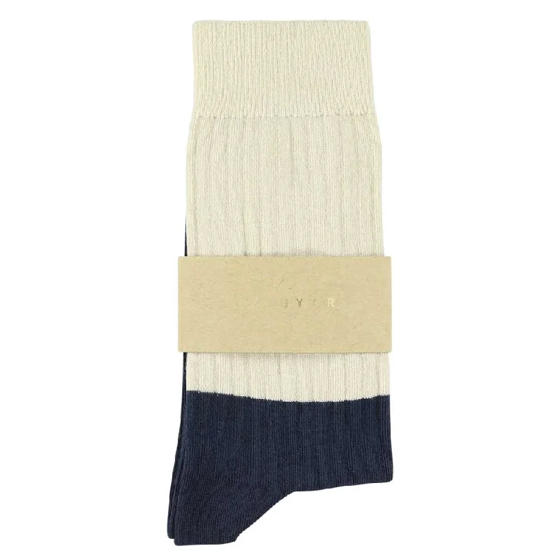 Weekend Offers That Amaze Women Block Socks - Ecru / Navy