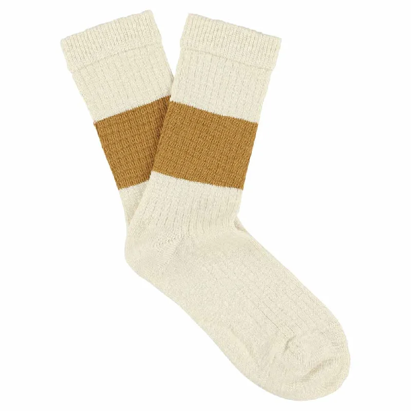 Crazy Savings Women Melange Band Socks - Ecru / Mustard