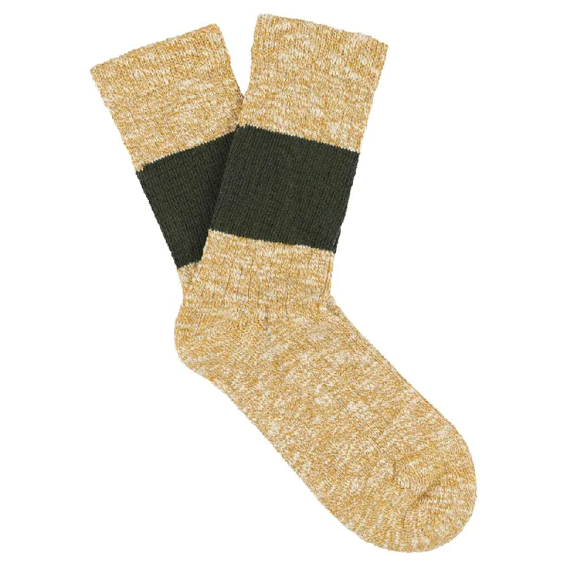 Mega Sale Women Melange Band Socks - Mustard / Khaki