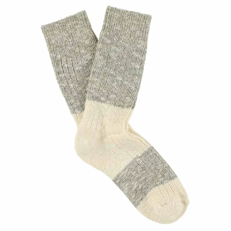 Stock Clearance Women Melange Block Socks Light Grey / Ecru