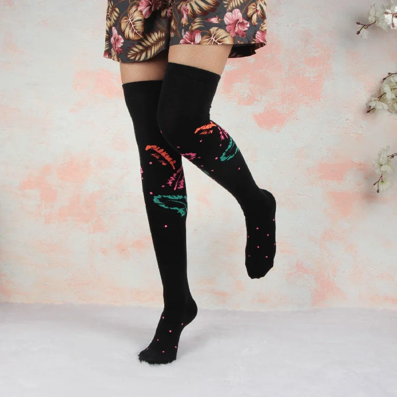 Act Fast Black Knee High Socks - Wings Edition