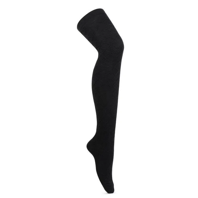 Crazy Deal Women's Black Self Design Knee High Socks