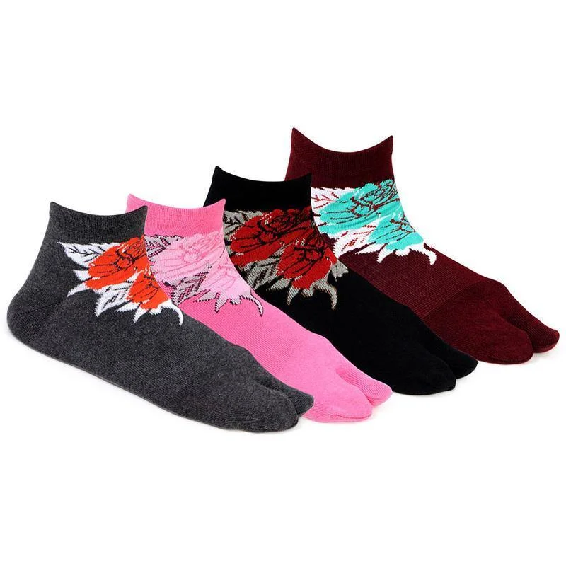 Weekend Savings Spectacle Women's Fashion Cotton Thumb Socks (Flower Design)- Pack of 4