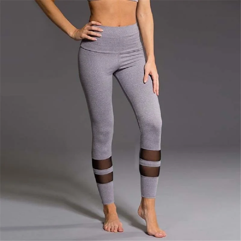 2018 Brand Mesh Leggings Yoga Women Pants Black Gray Low Waist Skinny Running Sport Leggings