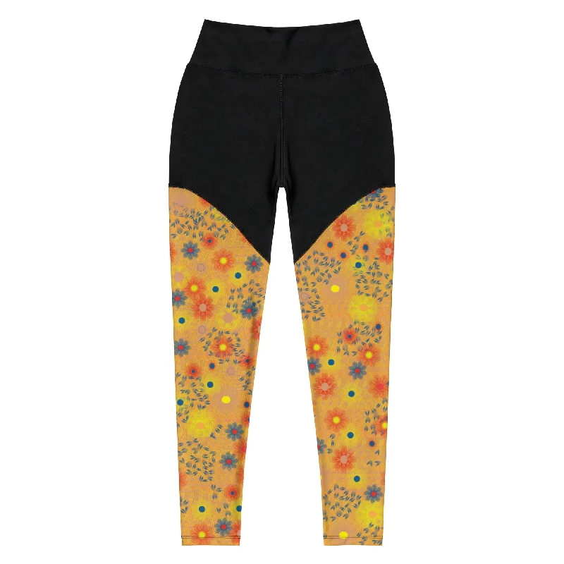 Arc Series- Arc Floral yellow Sports Leggings