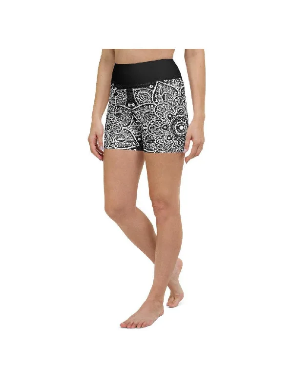 B&W Mandala Yoga Shorts