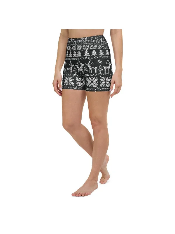 B&W Ugly Christmas Yoga Shorts