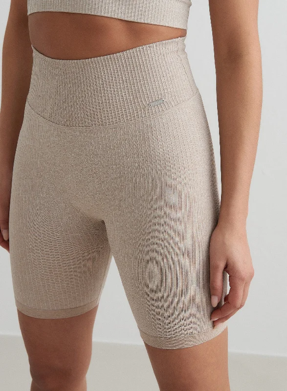 Beige Ribbed Seamless Biker Shorts