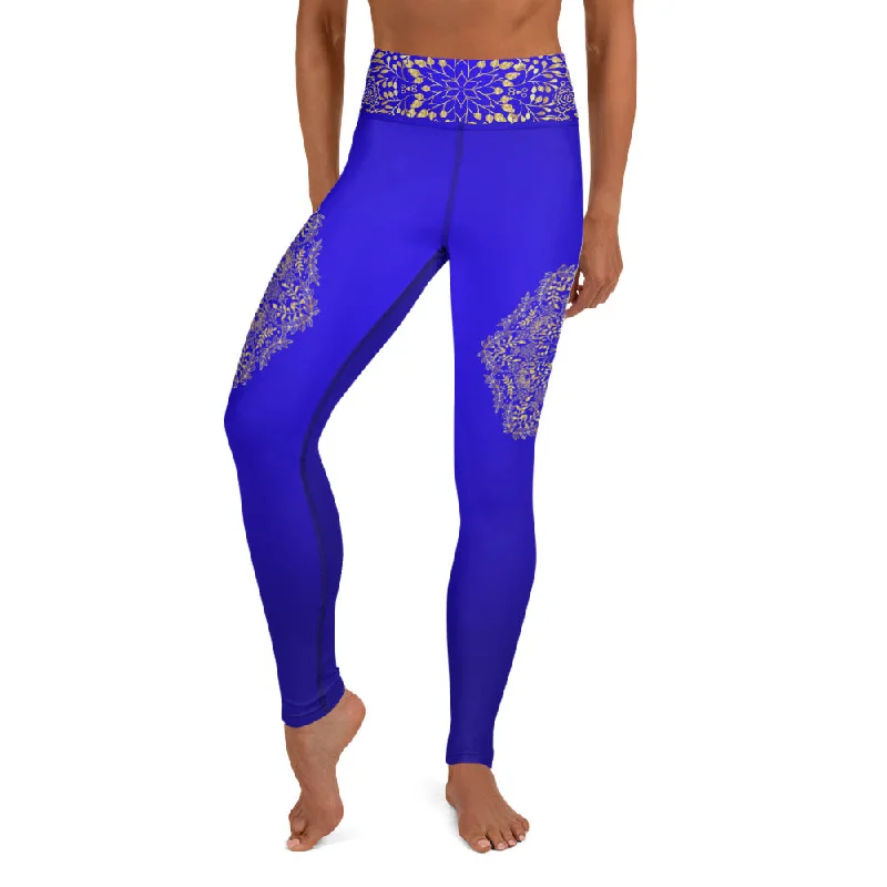 Blue & Gold Mandala High Waist Womens Yoga Leggings