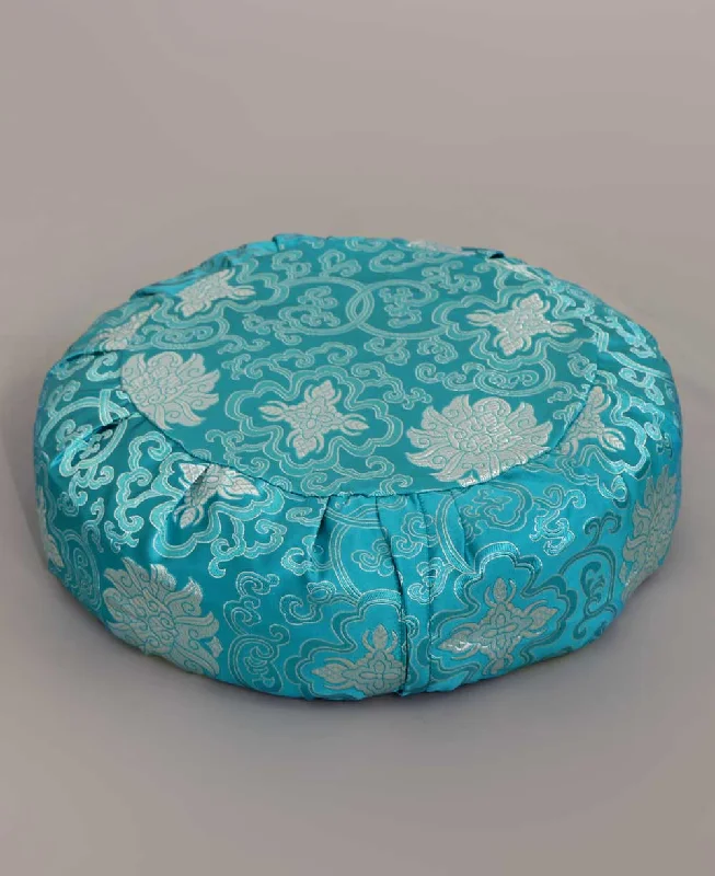 Brocade Zafu Meditation Cushion in Turquoise Blue