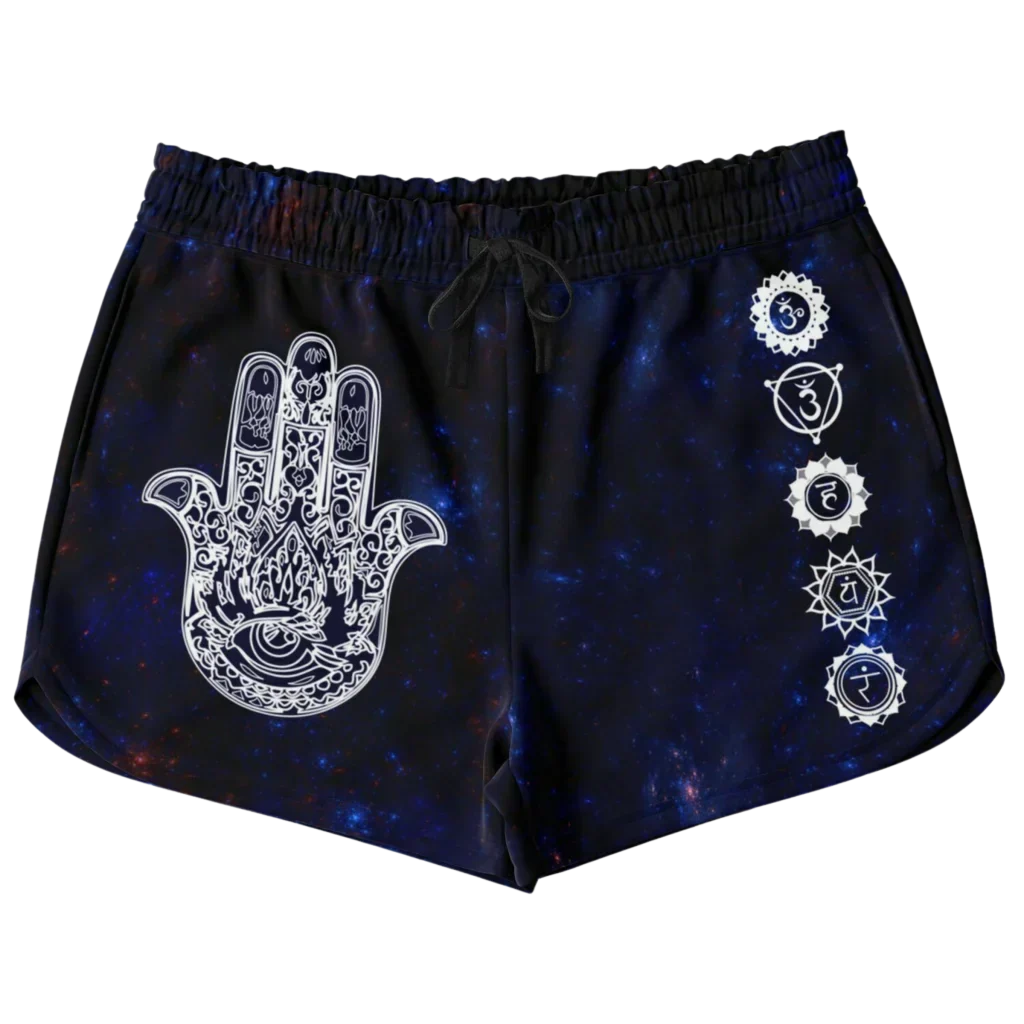 CELESTIAL HAMSA LOOSE YOGA SHORTS WITH POCKETS FOR WOMEN