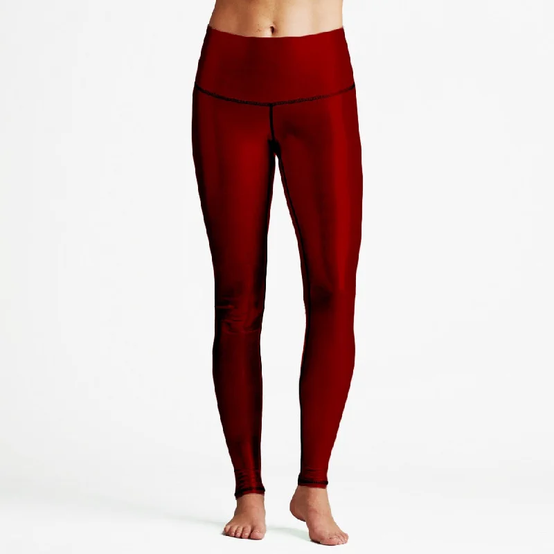 Deep Red Foil High Waist Womens Yoga Leggings