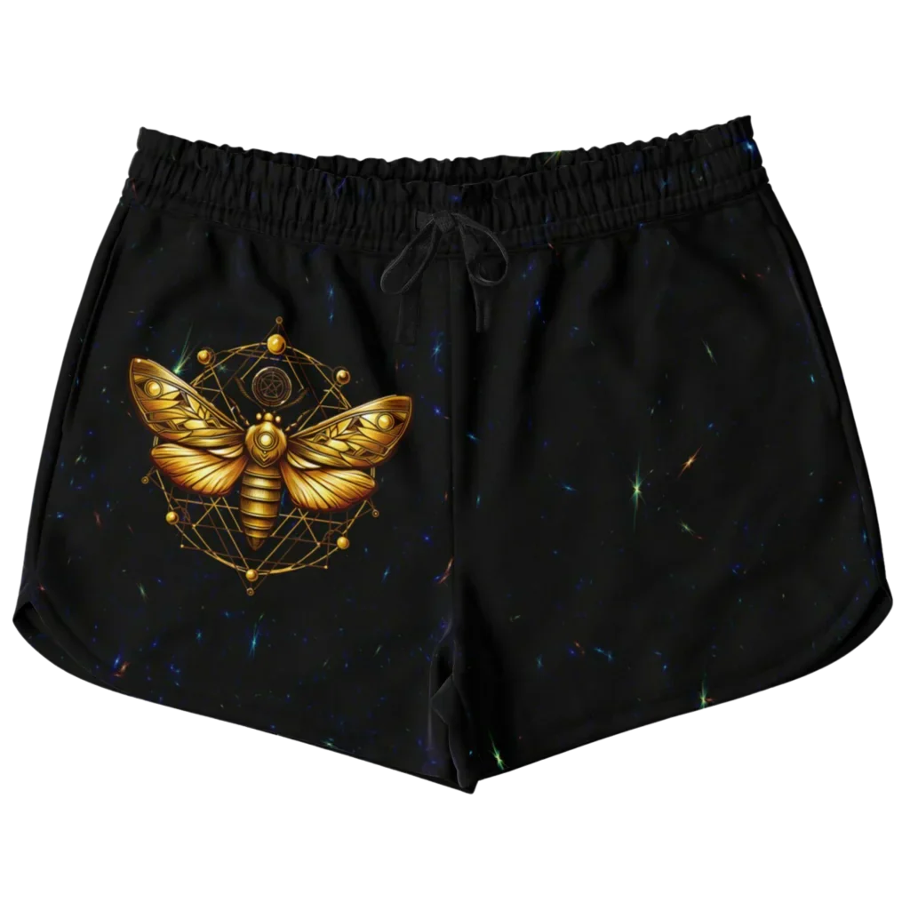 GOLDEN MOTH SACRED GEOMETRY LOOSE YOGA SHORTS FOR WOMEN