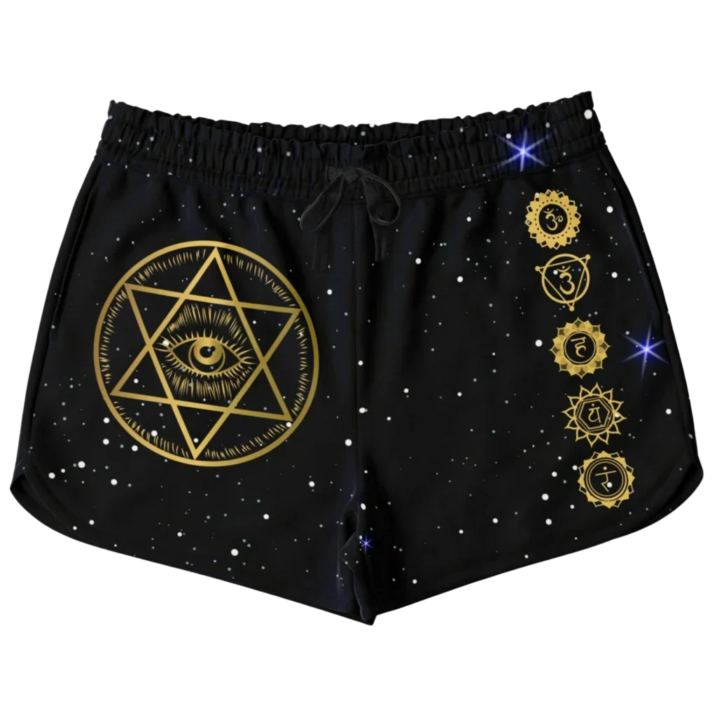 GOLDEN STAR OF DAVID MYSTICAL LOOSE YOGA SHORTS FOR WOMEN